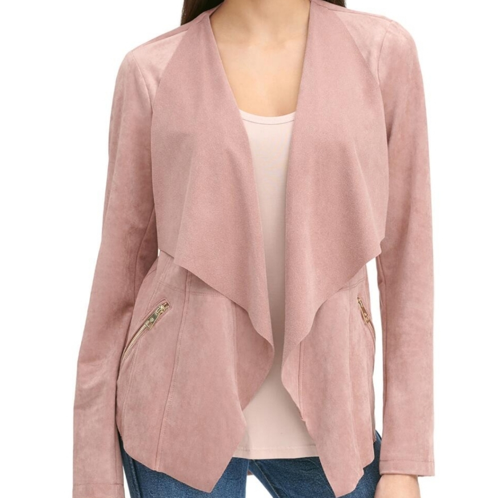 Adrienne Vittadini Open Front Faux Suede Cardigan
